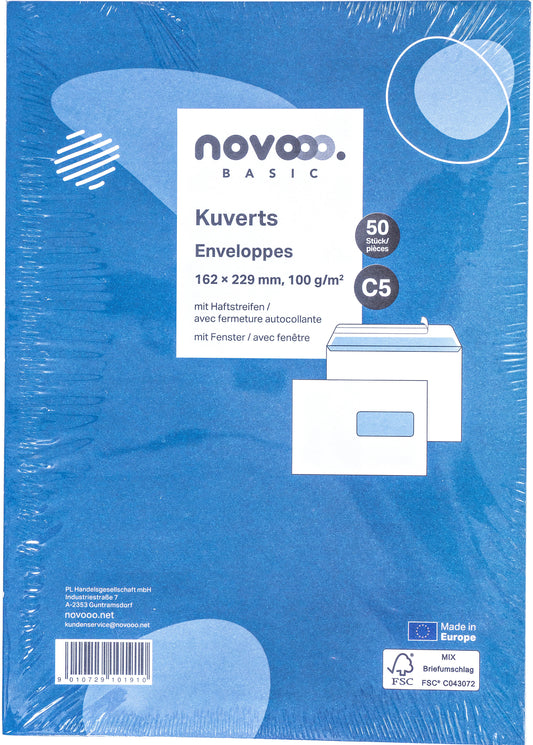 NOVOOO Couvert m/Fenster rechts C5 731515 100g, weiss 50 Stück