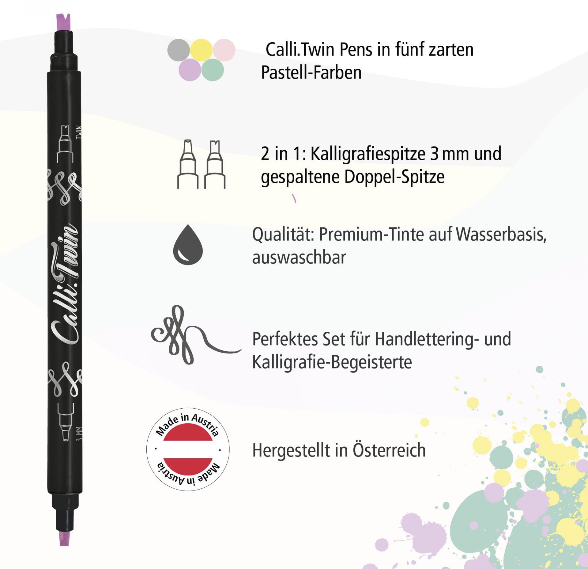 ONLINE Calli Brush Twin 3mm 18608 Pastel, ass. 5 Stück