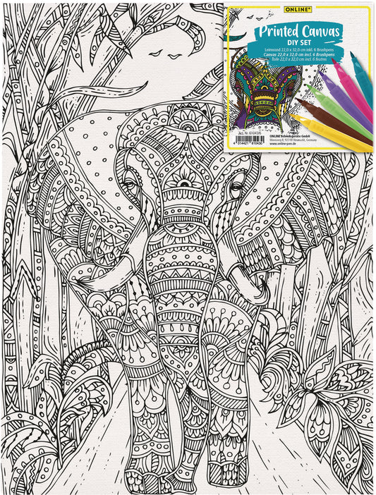 ONLINE Leinwand-Set 25.4x35.6cm 61043/6 Elefant, inkl. 6 Brushpens