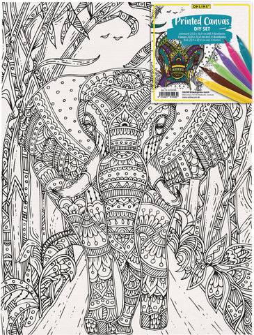 ONLINE Leinwand-Set 25.4x35.6cm 61043/6 Elefant, inkl. 6 Brushpens