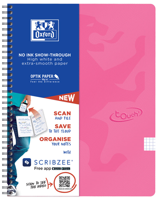 OXFORD Touch Spiralheft 400118802 A4, kariert 70 Blatt, pink