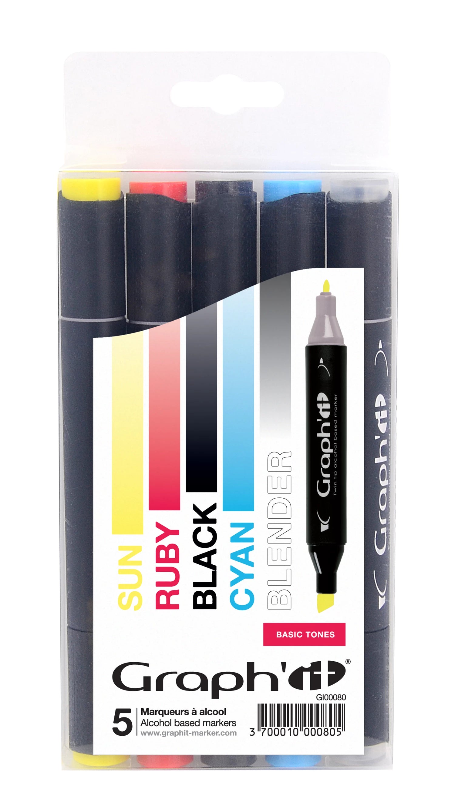 GRAPH'IT SET 5 MARQUEURS BASIC TONES