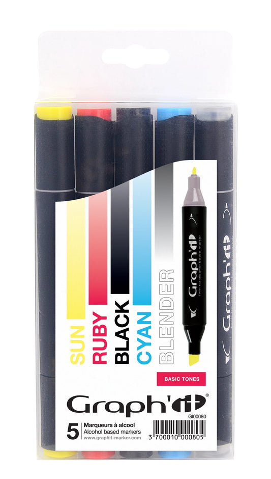GRAPH'IT SET 5 MARQUEURS BASIC TONES