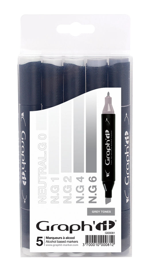 GRAPH'IT SET 5 MARQUEURS GREY TONES