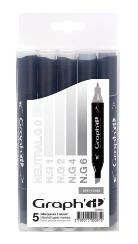 GRAPH'IT SET 5 MARQUEURS GREY TONES