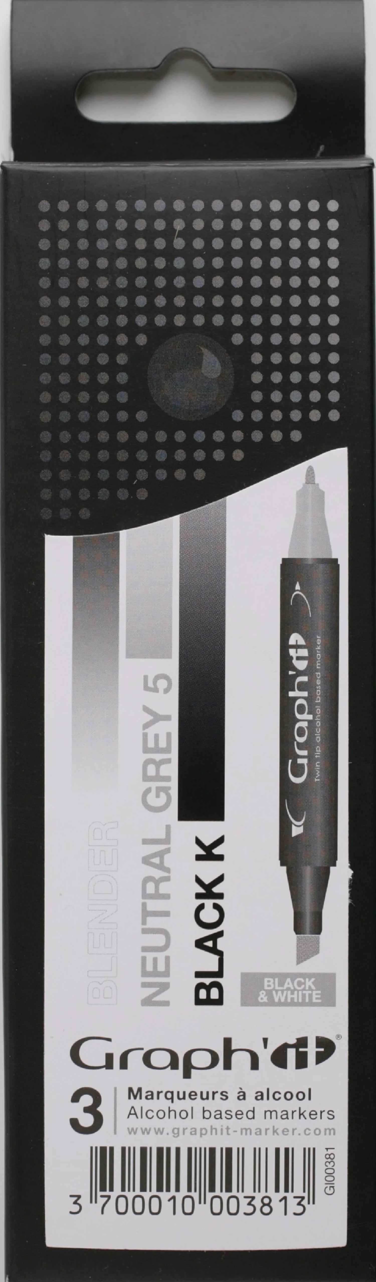 GRAPH'IT SET 3 MARQUEURS DEGRADE BLACK & WHITE