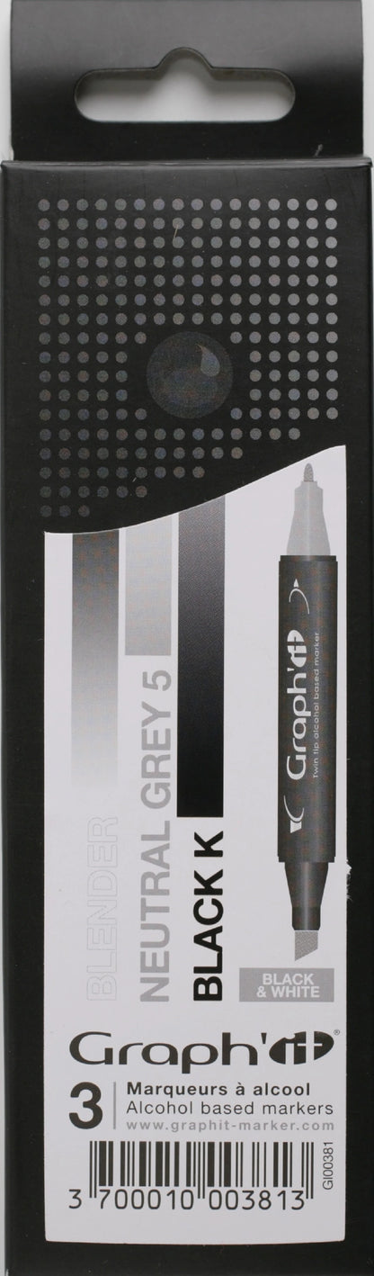 GRAPH'IT SET 3 MARQUEURS DEGRADE BLACK & WHITE