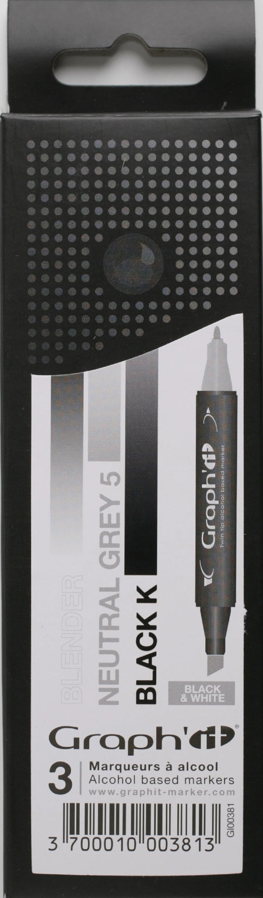 GRAPH'IT SET 3 MARQUEURS DEGRADE BLACK & WHITE