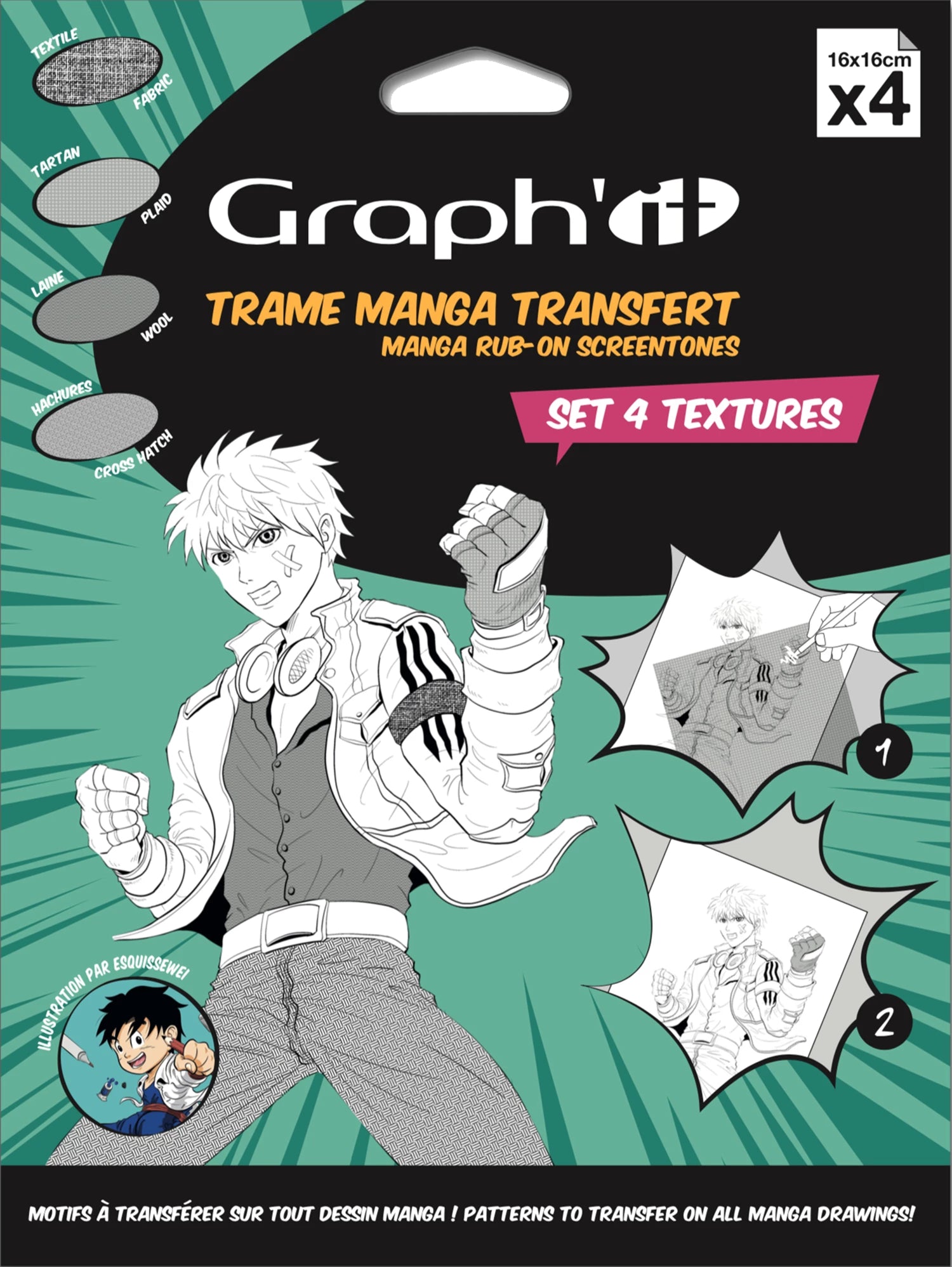 GRAPH'IT TRAME TRANSFER MANGA SET DE 4 TEXTURES 16 X16CM