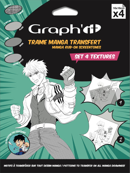 GRAPH'IT TRAME TRANSFER MANGA SET DE 4 TEXTURES 16 X16CM