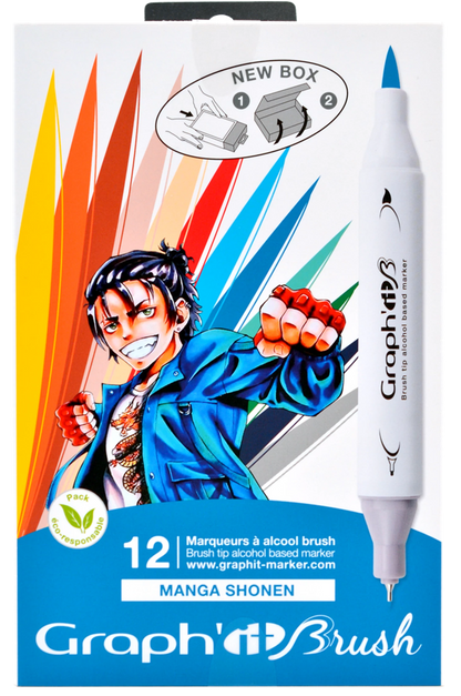 GRAPH'IT BRUSH & EXTRA FINE SET 12 MARQUEURS MANGA SHONEN