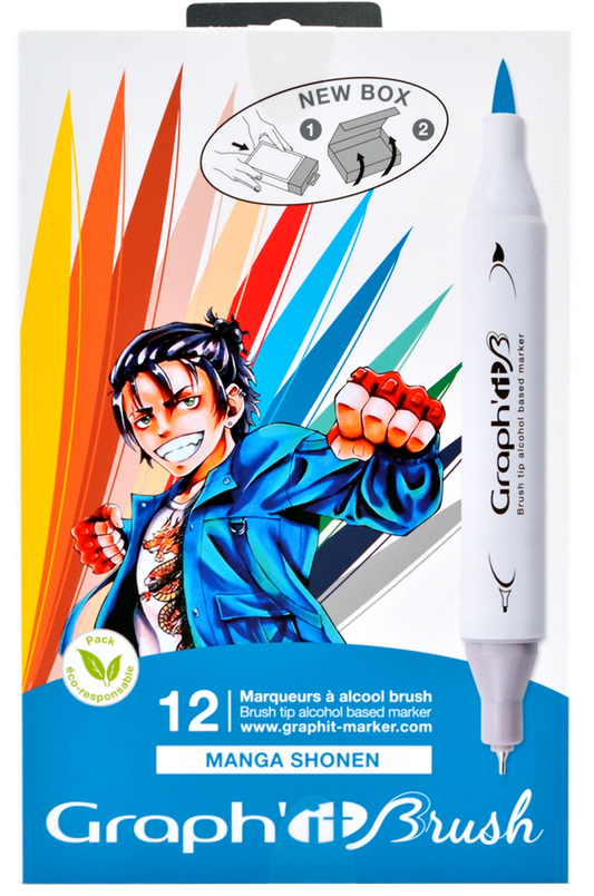 GRAPH'IT BRUSH & EXTRA FINE SET 12 MARQUEURS MANGA SHONEN