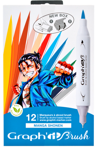 GRAPH'IT BRUSH & EXTRA FINE SET 12 MARQUEURS MANGA SHONEN