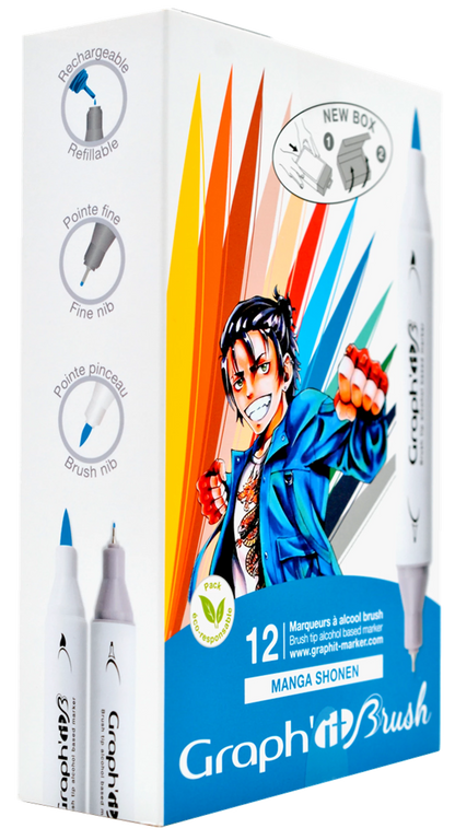 GRAPH'IT BRUSH & EXTRA FINE SET 12 MARQUEURS MANGA SHONEN