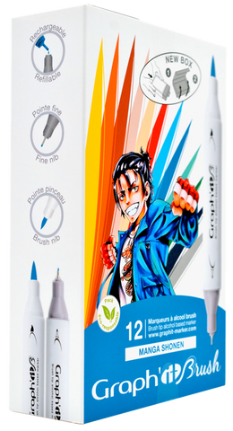 GRAPH'IT BRUSH & EXTRA FINE SET 12 MARQUEURS MANGA SHONEN