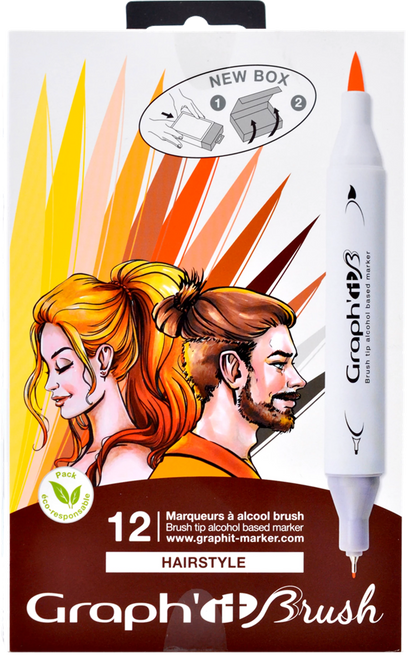GRAPH'IT BRUSH & EXTRA FINE SET 12 MARQUEURS HAIRSTYLE