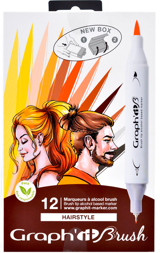GRAPH'IT BRUSH & EXTRA FINE SET 12 MARQUEURS HAIRSTYLE