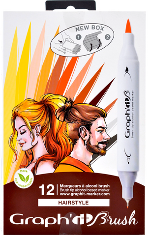 GRAPH'IT BRUSH & EXTRA FINE SET 12 MARQUEURS HAIRSTYLE