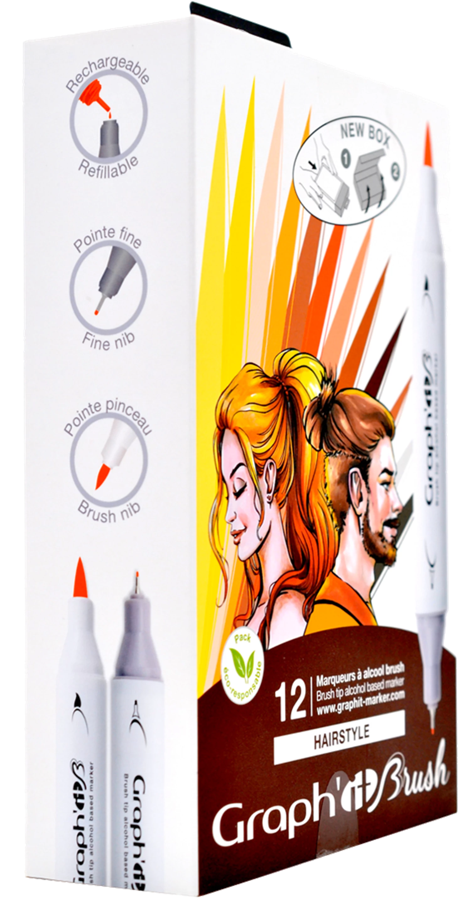 GRAPH'IT BRUSH & EXTRA FINE SET 12 MARQUEURS HAIRSTYLE