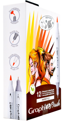 GRAPH'IT BRUSH & EXTRA FINE SET 12 MARQUEURS HAIRSTYLE