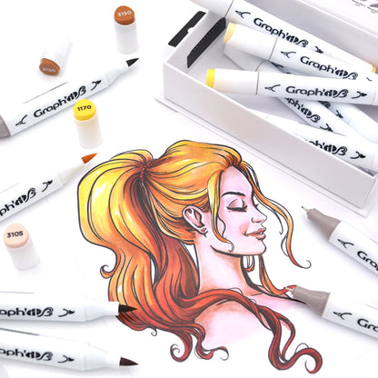 GRAPH'IT BRUSH & EXTRA FINE SET 12 MARQUEURS HAIRSTYLE