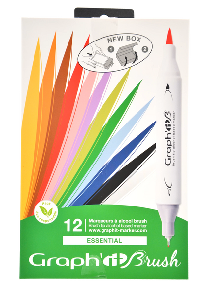 GRAPH'IT BRUSH & EXTRA FINE SET 12 MARQUEURS ESSENTIAL