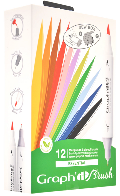 GRAPH'IT BRUSH & EXTRA FINE SET 12 MARQUEURS ESSENTIAL