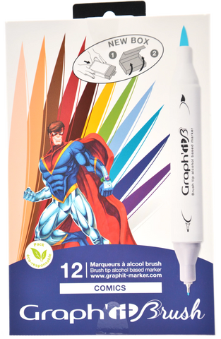 GRAPH'IT BRUSH & EXTRA FINE SET 12 MARQUEURS COMICS