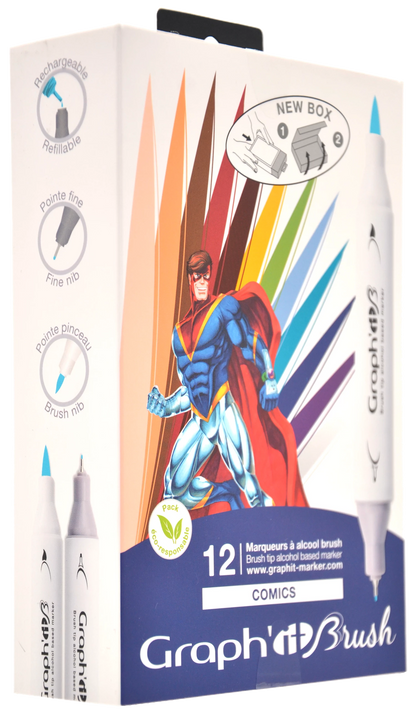 GRAPH'IT BRUSH & EXTRA FINE SET 12 MARQUEURS COMICS