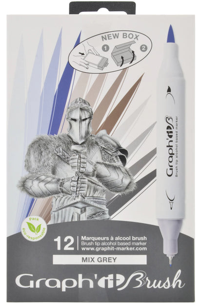 GRAPH'IT BRUSH & EXTRA FINE SET 12 MARQUEURS MIX GREYS