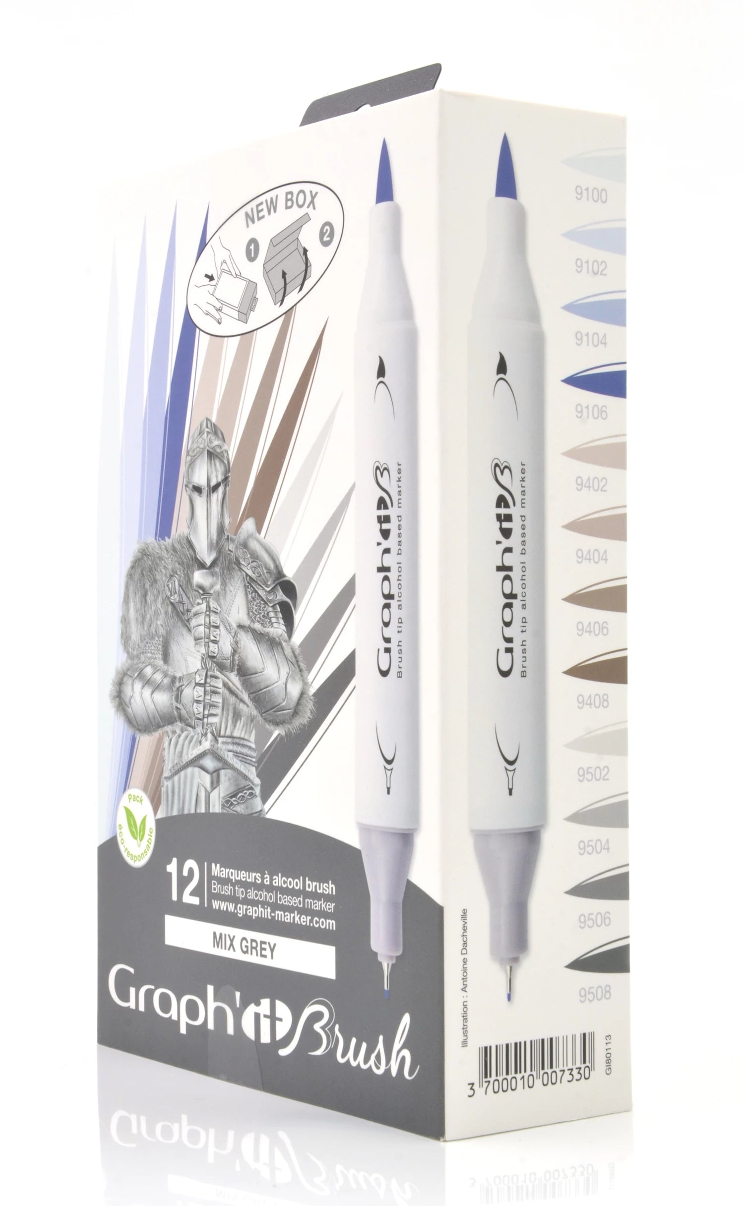 GRAPH'IT BRUSH & EXTRA FINE SET 12 MARQUEURS MIX GREYS