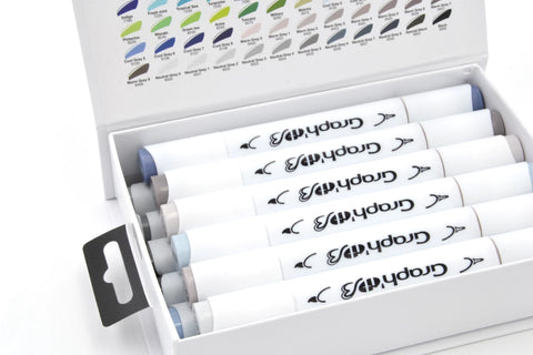 GRAPH'IT BRUSH & EXTRA FINE SET 12 MARQUEURS MIX GREYS