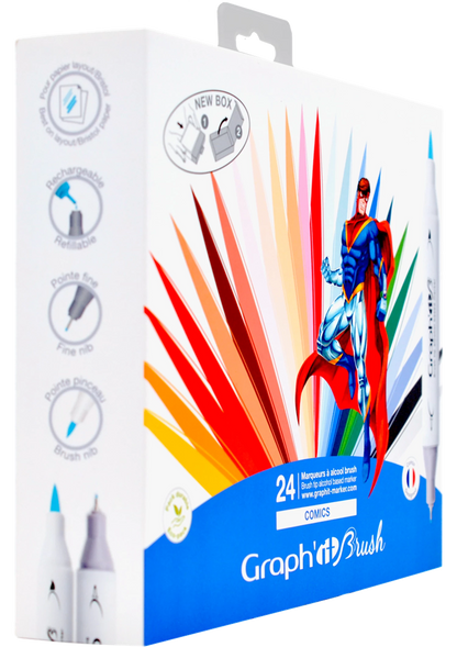 GRAPH'IT BRUSH & EXTRA FINE SET 24 MARQUEURS COMICS