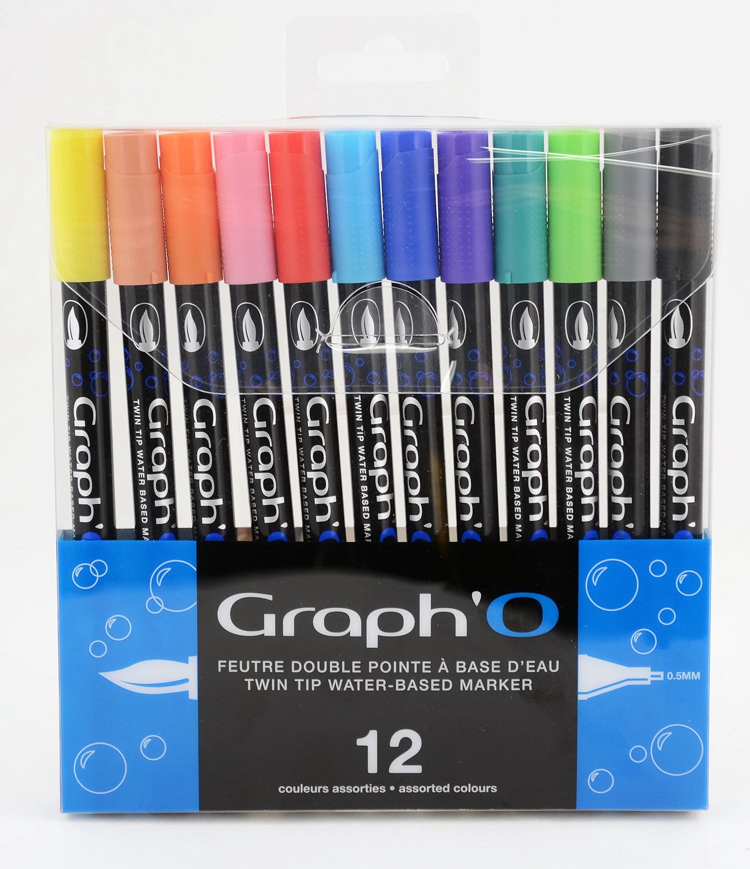 GRAPH'O FEUTRE DOUBLE POINTE A BASE D'EAU SET DE 12 COULEURS