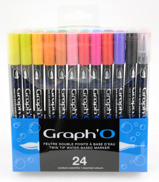 GRAPH'O FEUTRE DOUBLE POINTE A BASE D'EAU SET DE 24 COULEURS