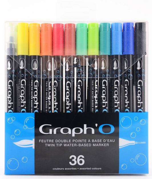 GRAPH'O FEUTRE DOUBLE POINTE A BASE D'EAU SET DE 36 COULEURS