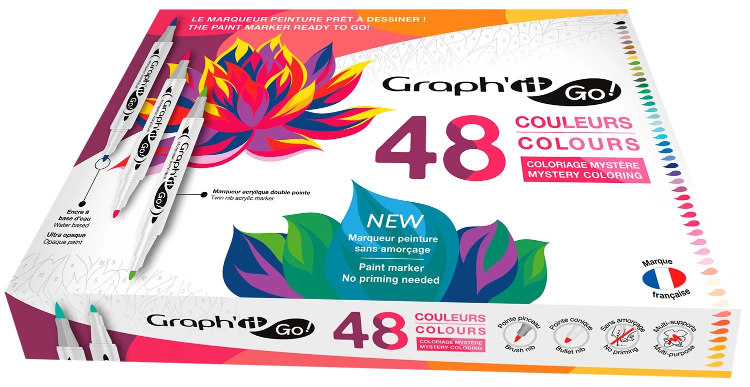 GRAPH'IT GO SET DE 48 MARQUEURS ACRYLIQUE COLORIAGE MYSTERE