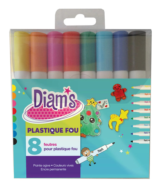 DIAM'S POCHETTE DE 8 FEUTRES POUR PLASTIQUE FOU
