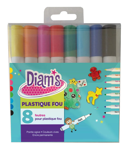 DIAM'S POCHETTE DE 8 FEUTRES POUR PLASTIQUE FOU
