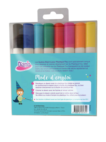 DIAM'S POCHETTE DE 8 FEUTRES POUR PLASTIQUE FOU