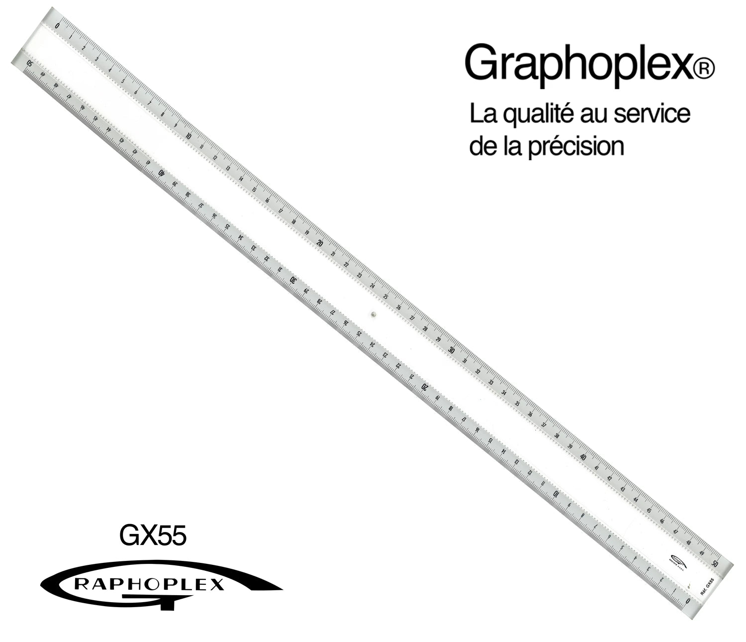 REGLE TRANSPARENTE 2 BISEAUX BLANCS + BOSSELAGE 50CM