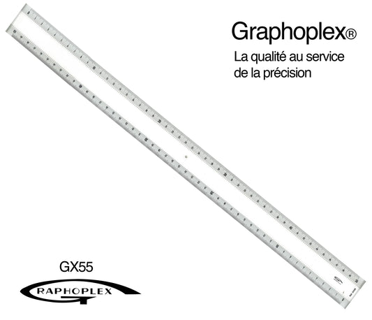 REGLE TRANSPARENTE 2 BISEAUX BLANCS + BOSSELAGE 50CM