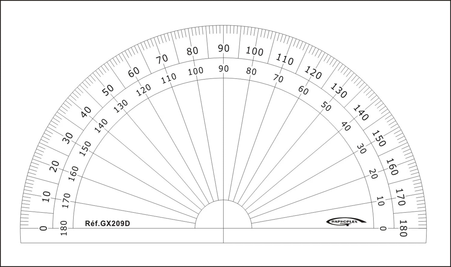 RAPPORTEUR 1/2 CERCLE DEGRES DIA 10CM