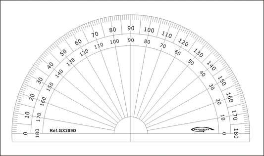 RAPPORTEUR 1/2 CERCLE DEGRES DIA 10CM