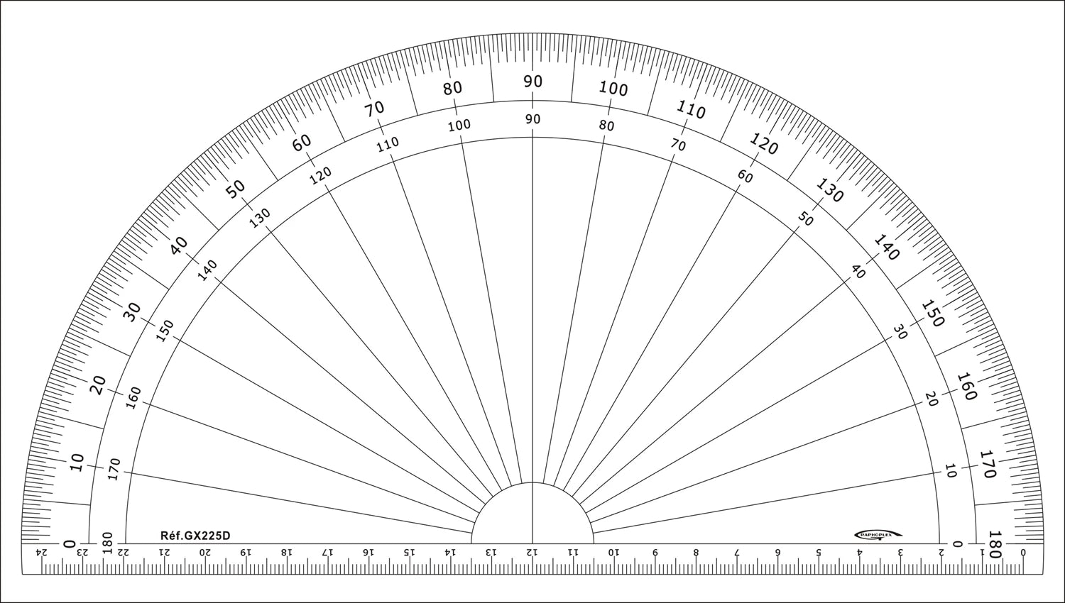 RAPPORTEUR 1/2 CERCLE DEGRES DIA 25CM