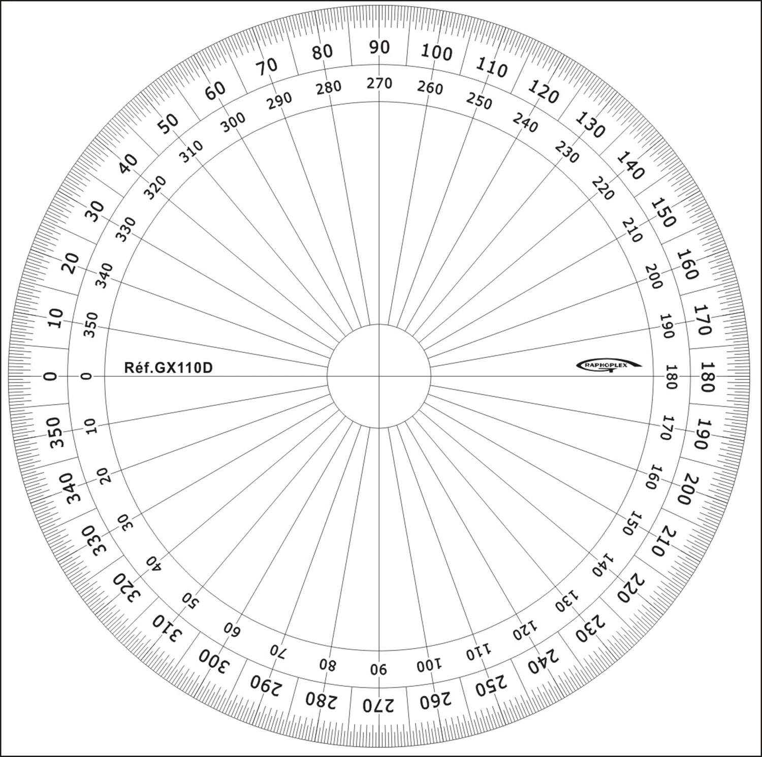 RAPPORTEUR CERCLE ENTIER DEGRES DIA 10CM