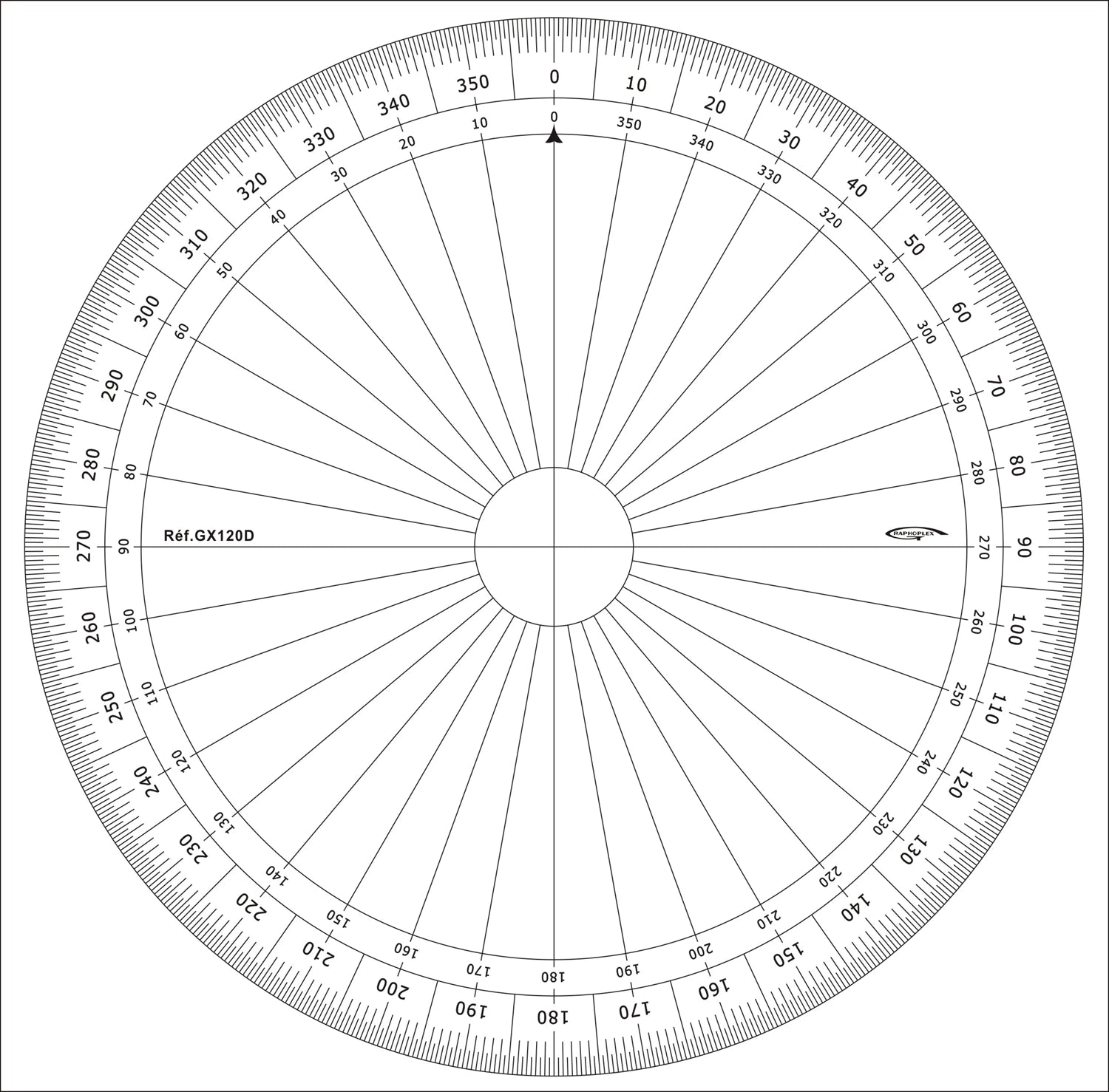 RAPPORTEUR CERCLE ENTIER DEGRES DIA 20CM