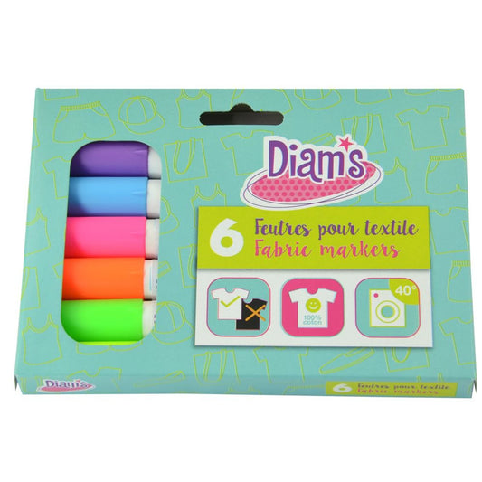 DIAM'S SET DE 6 FEUTRES TEXTILE FLUO
