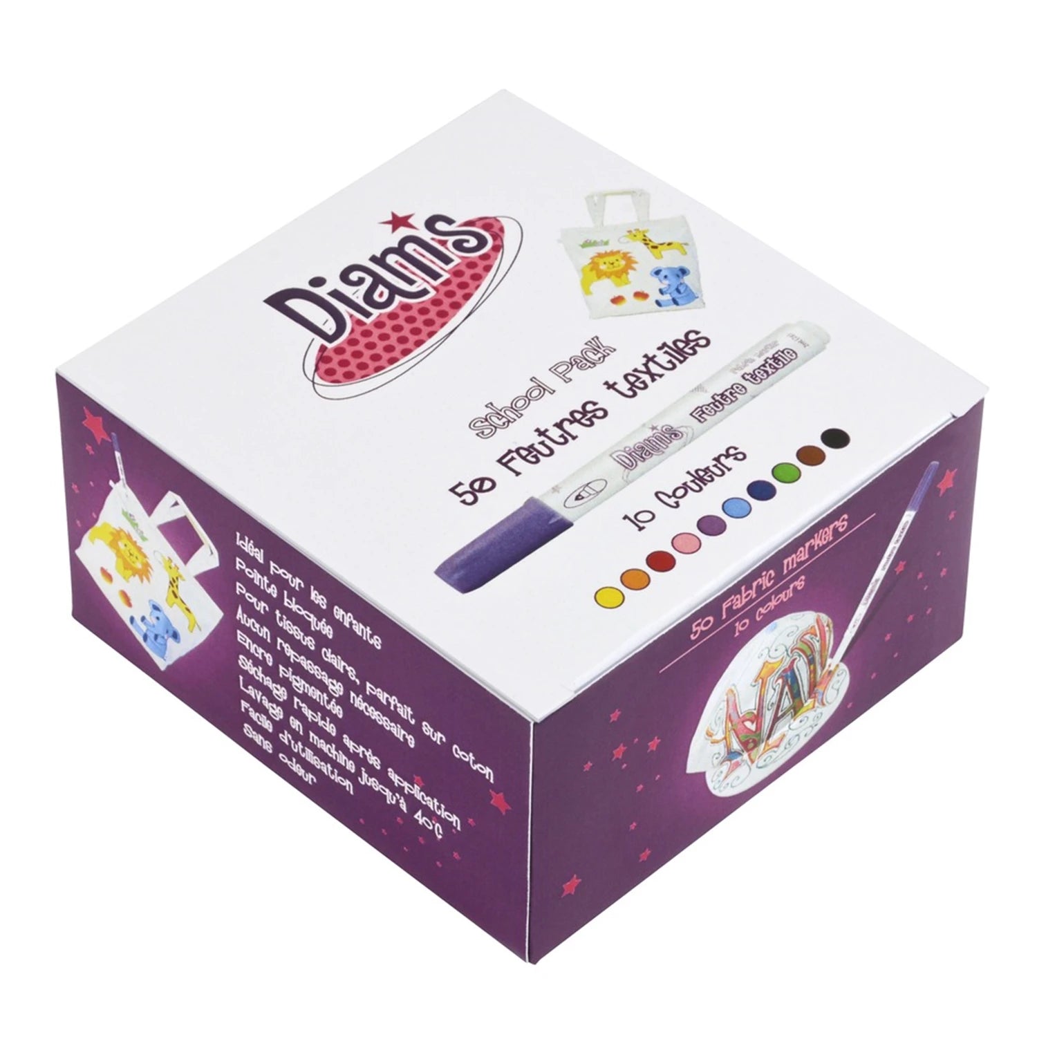 DIAM'S BOITE SCOLAIRE DE 50 FEUTRES ASSORTIS POUR TEXTILE