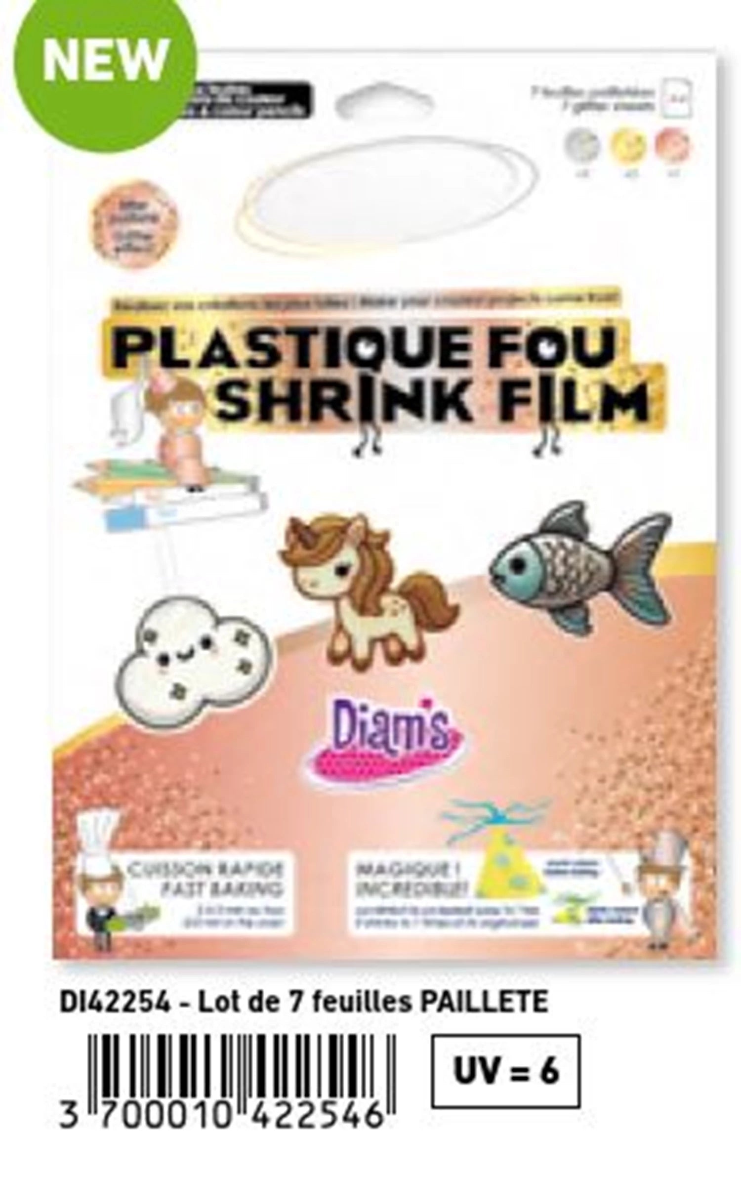 DIAM'S PLASTIQUE FOU 7 FEUILLES: PAILLETE (3 OR, 3 ARGENT ,